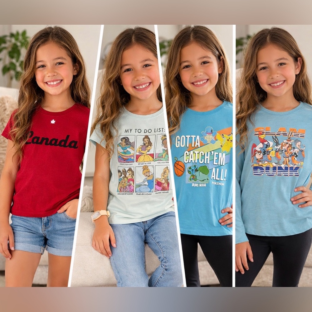 Girls 4 T-Shirts Bundle Mixed Brands Graphic Ruffle Size 7-8